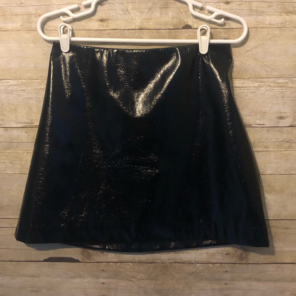 Express black skirt back zipper a line shiny faux